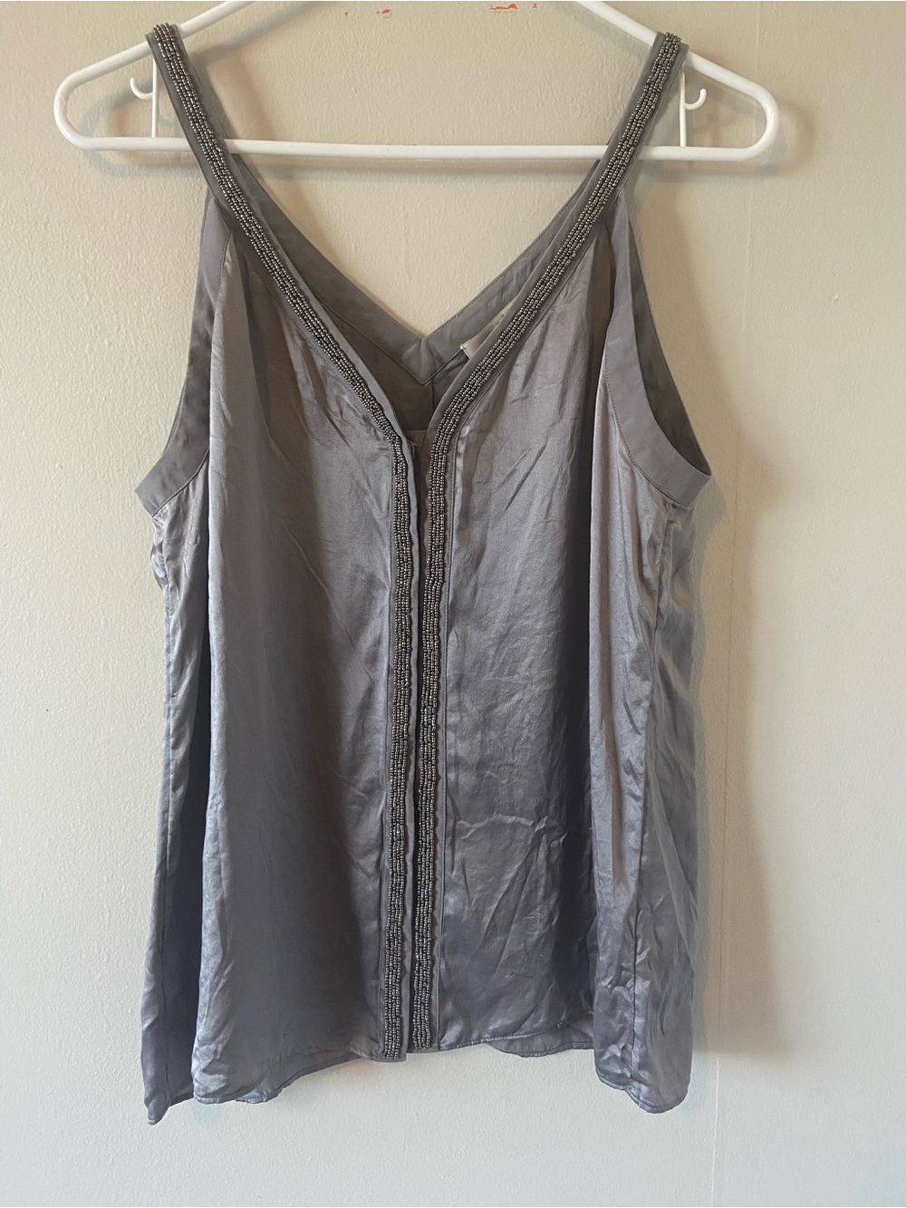 100% silk beaded vneck tank banana republic heritage collection gray button up M